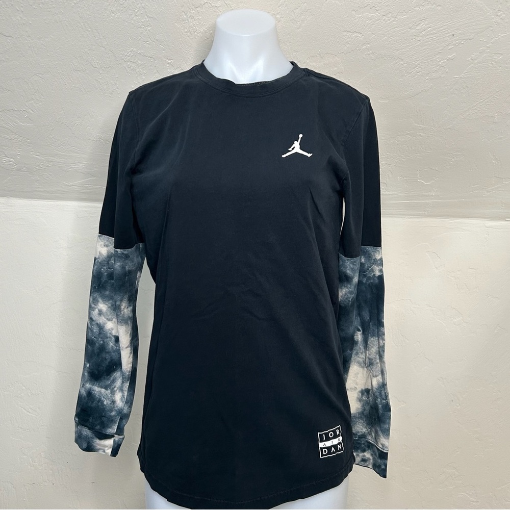 Men's Air Jordan Clouded Nightmare long-sleeve T-shirt Black Tie-Dye Color